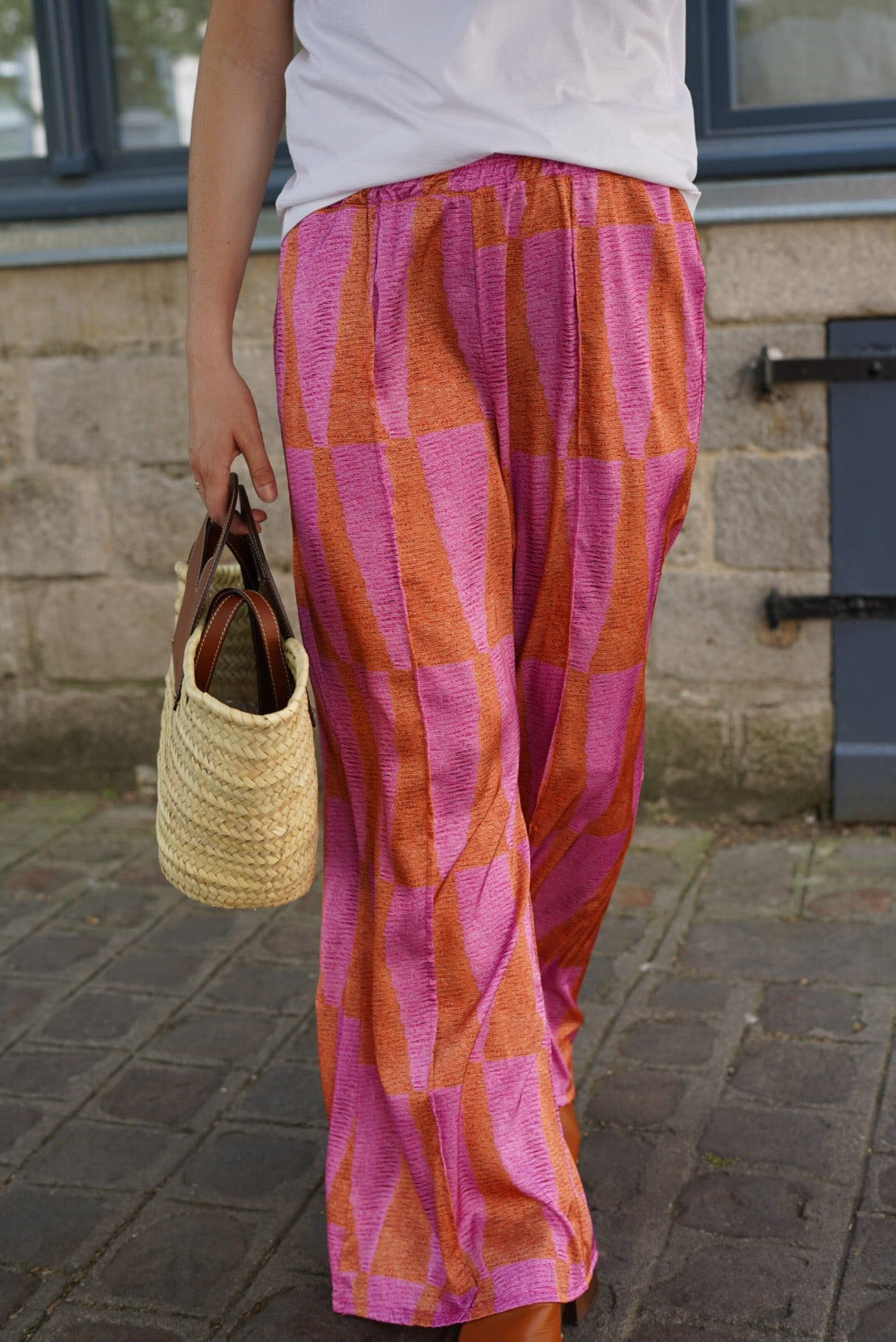 Pantalon Simon motif rose/orange