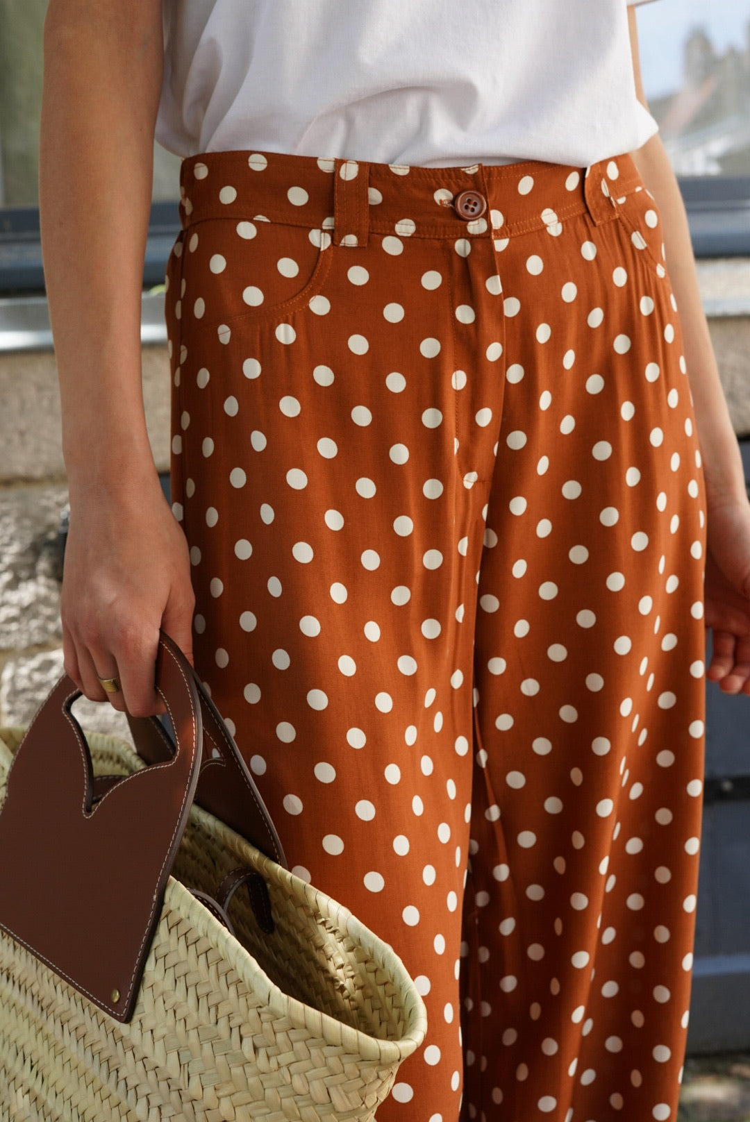 Pantalon Ambroise pois caramel