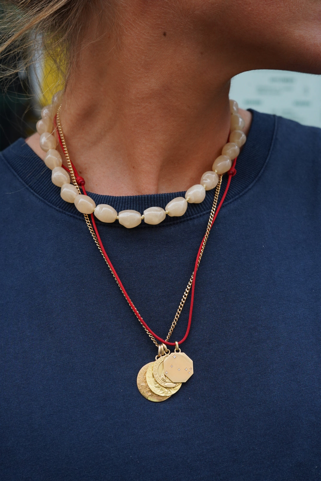 Large Beige Bead Necklace