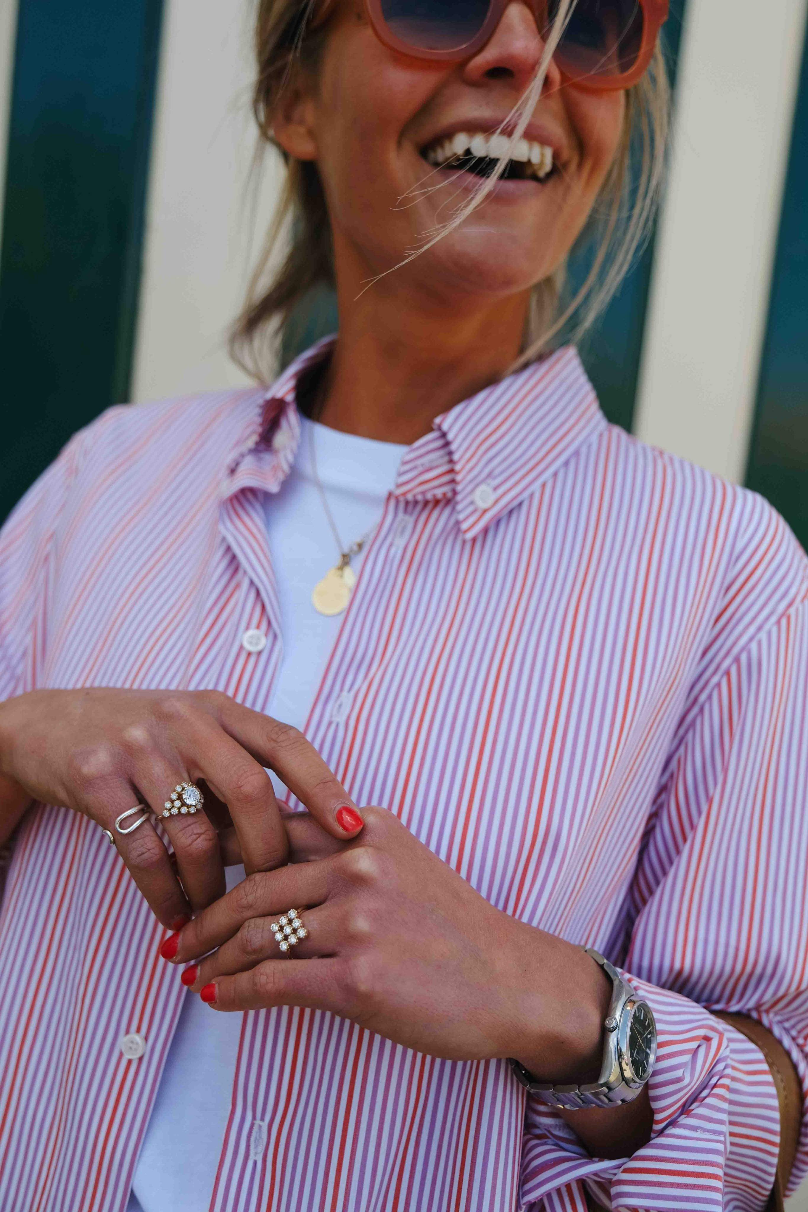 Chemise MATHILDE rayure rouge/parme