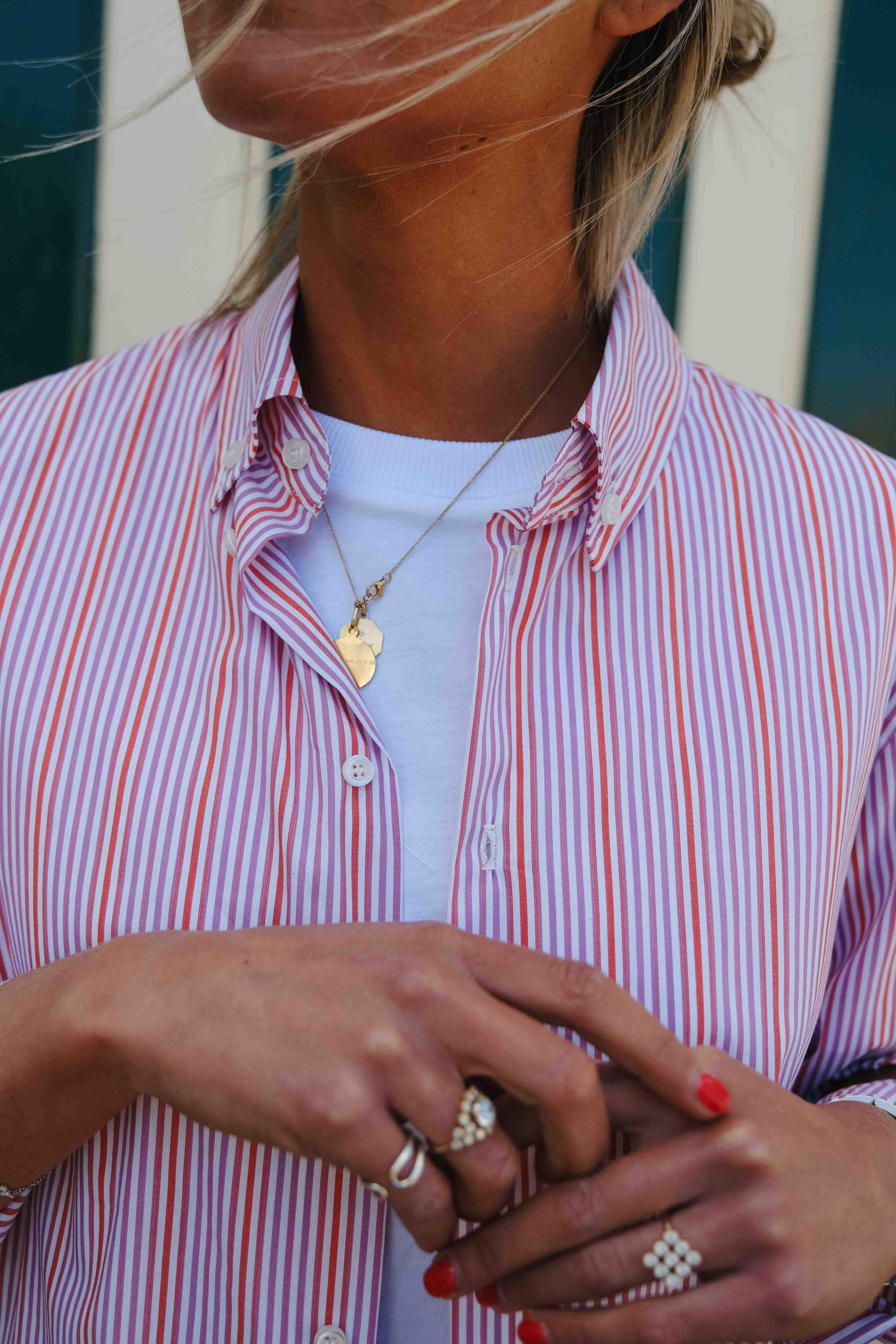 Chemise MATHILDE rayure rouge/parme