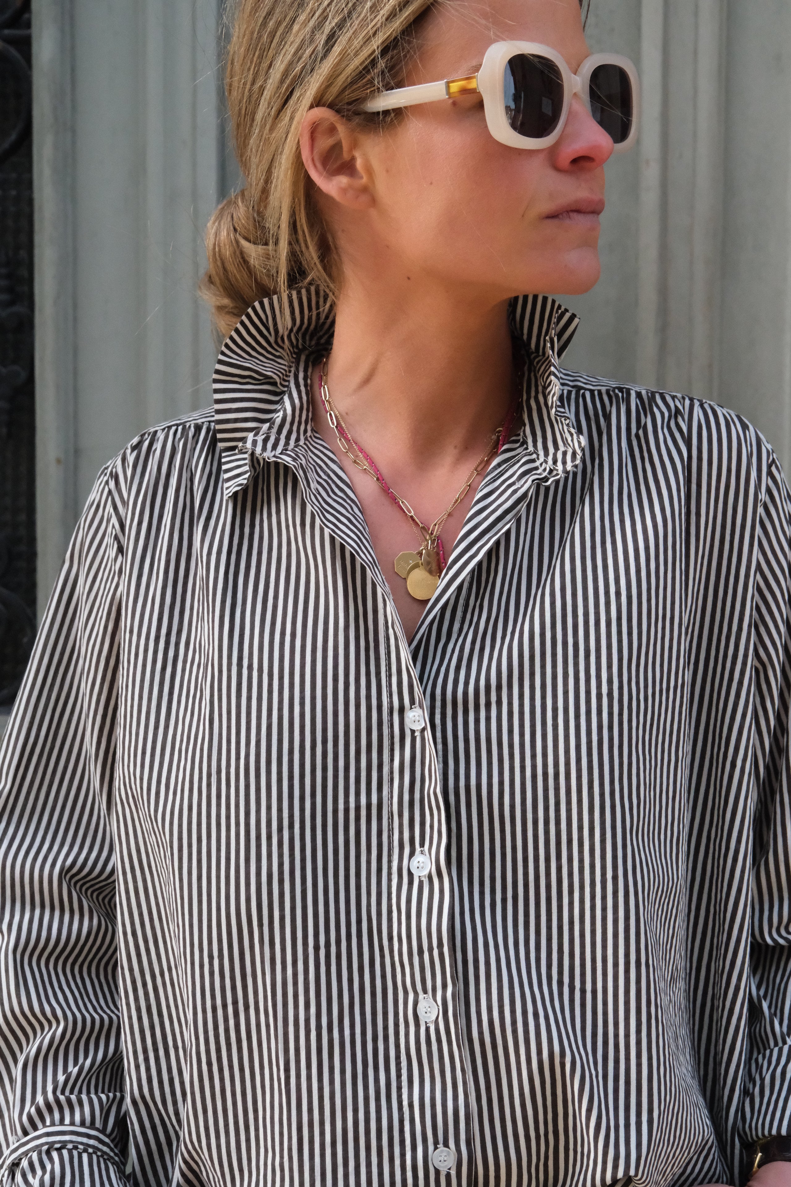 Faustine brown/grey stripe shirt