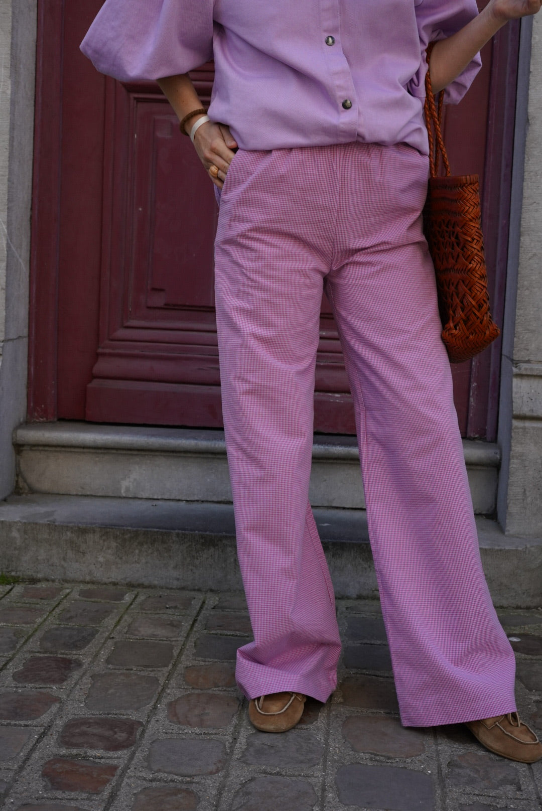 Pantalon ARTHUR vichy parme/rose