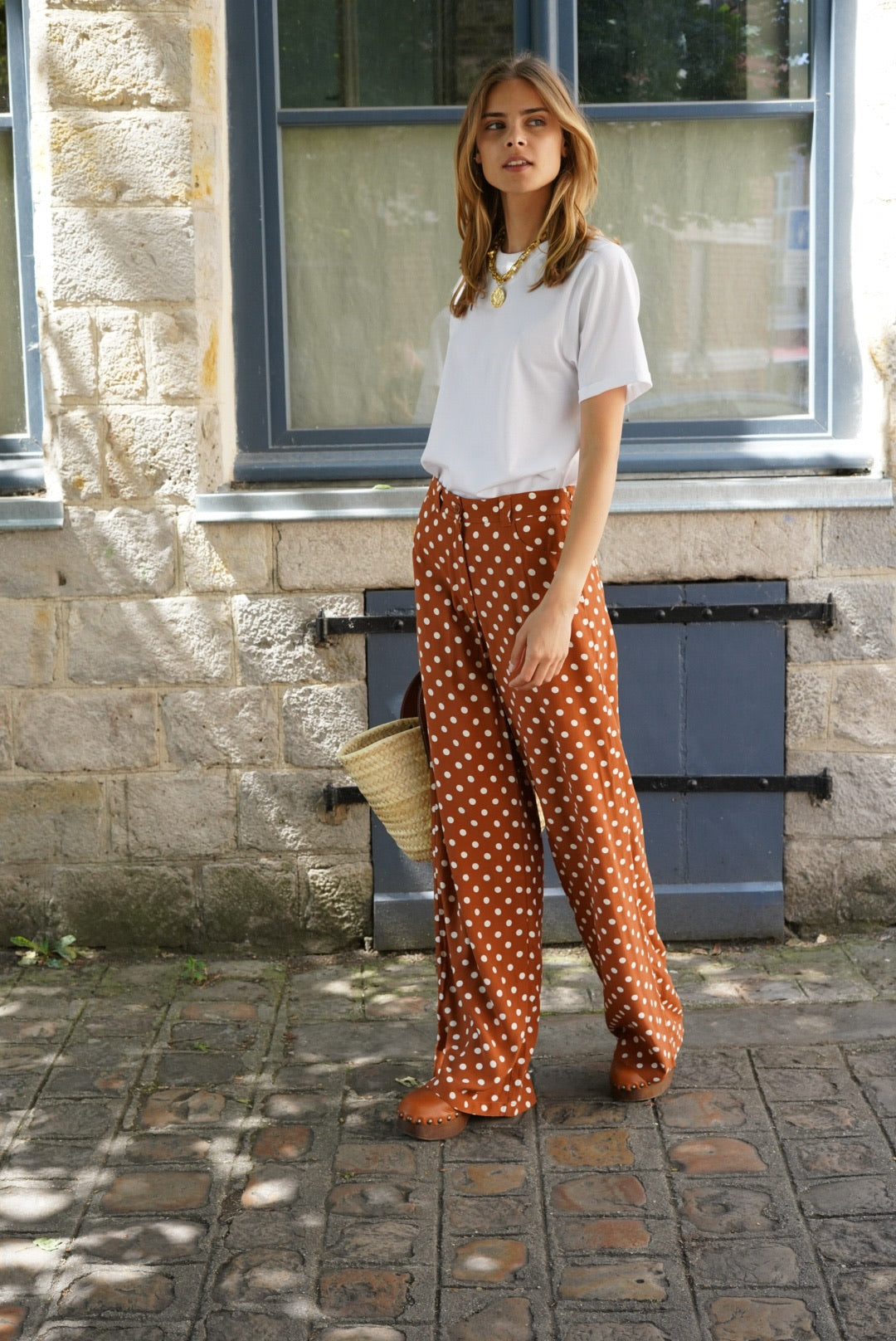 Pantalon Ambroise pois caramel