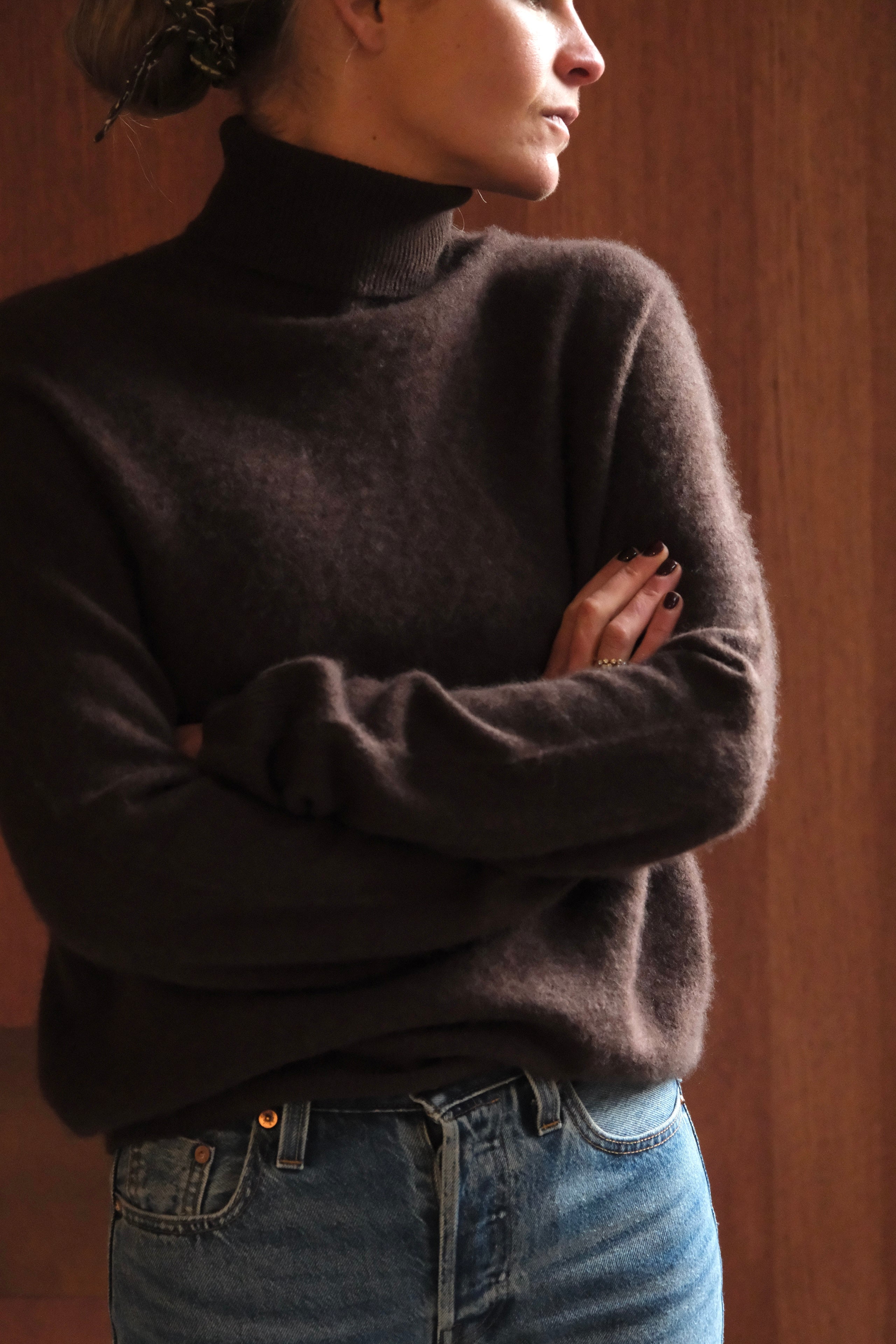 Pull Louison col roulé laine chocolat