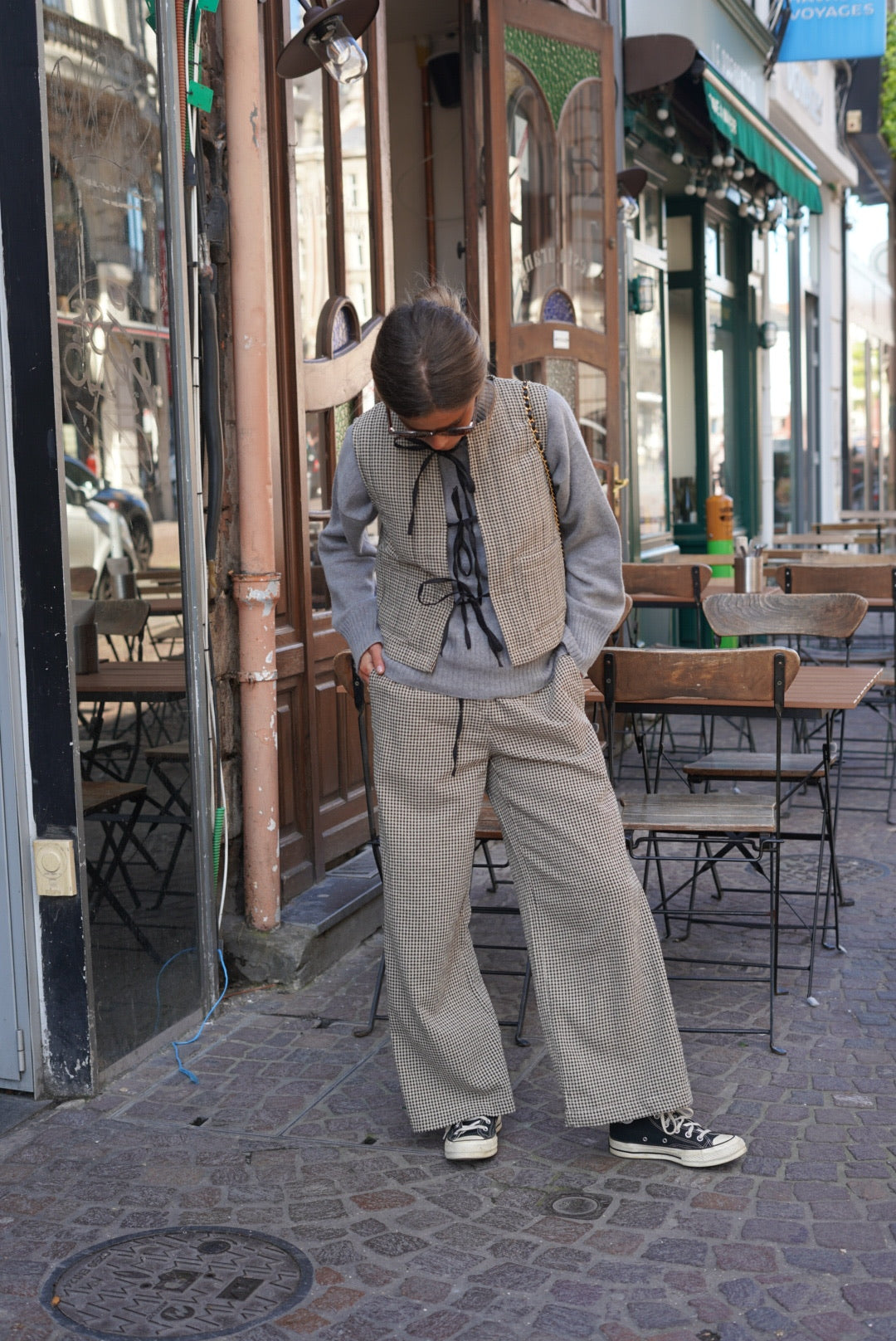 Gilet sans manche Arsène vichy beige
