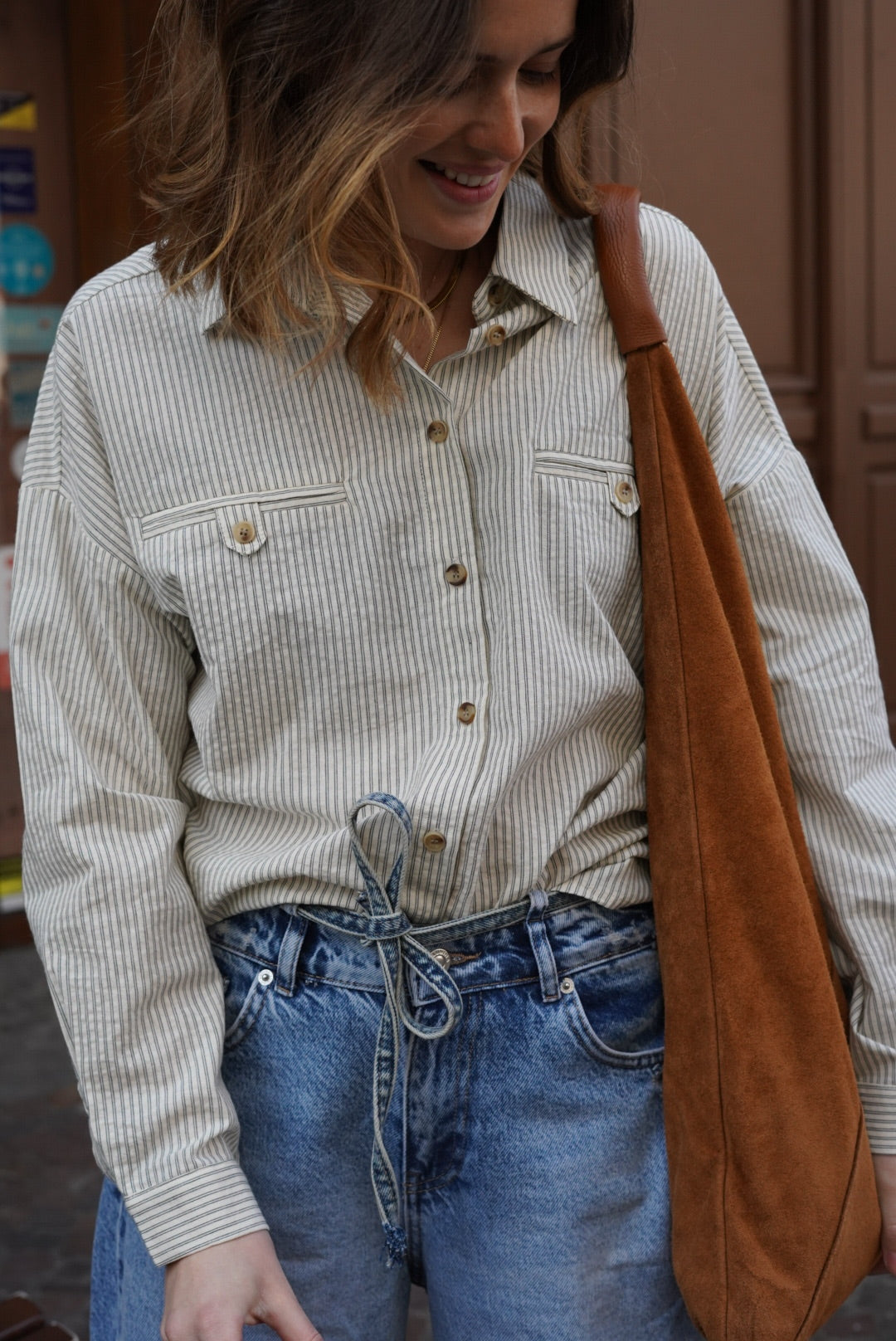 Chemise Zoé écru rayé noir