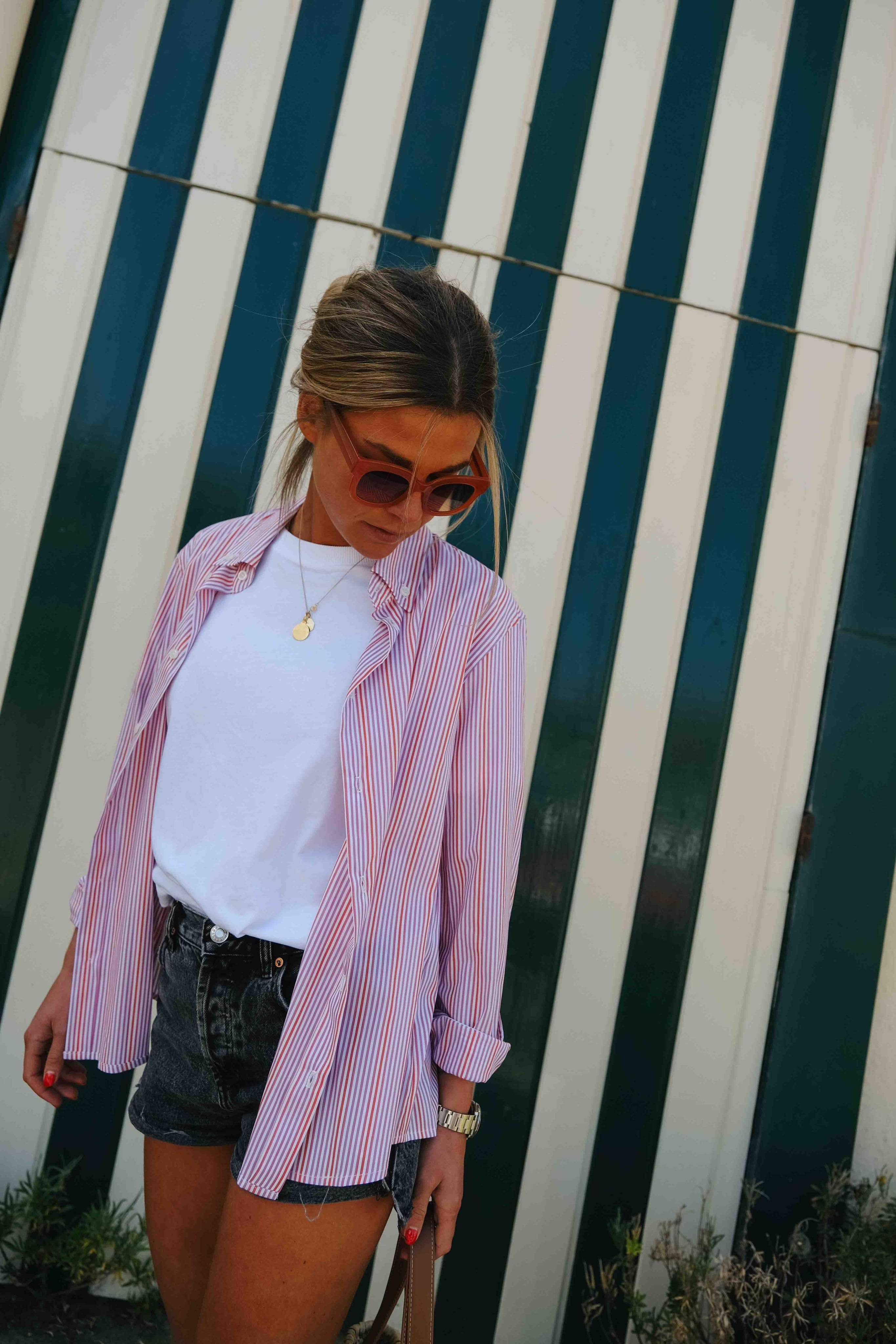 Chemise MATHILDE rayure rouge/parme