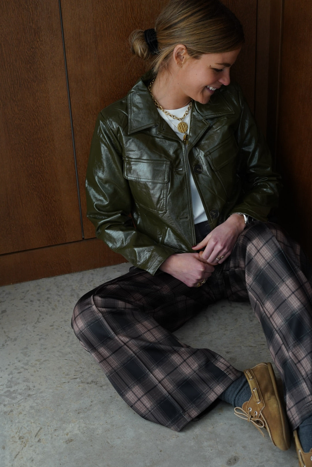 Pantalon Sacha carreaux noir/marron