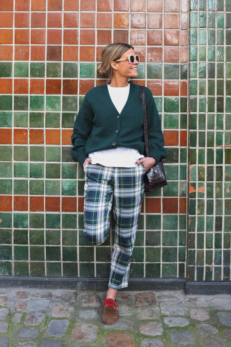 Léonce navy/green checked pants