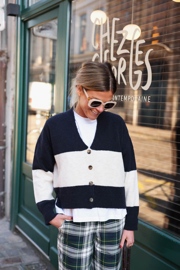 César ecru/navy cardigan