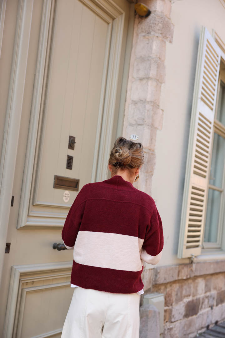 César ecru/burgundy cardigan