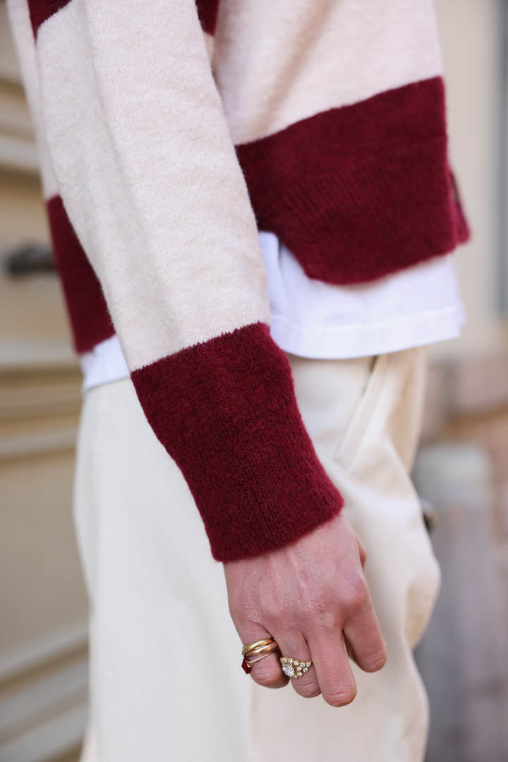 César ecru/burgundy cardigan