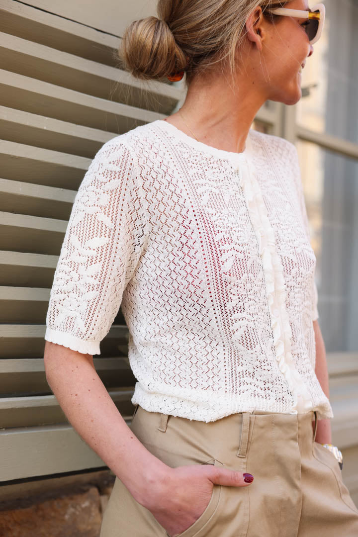 Pierre white pointelle cardigan