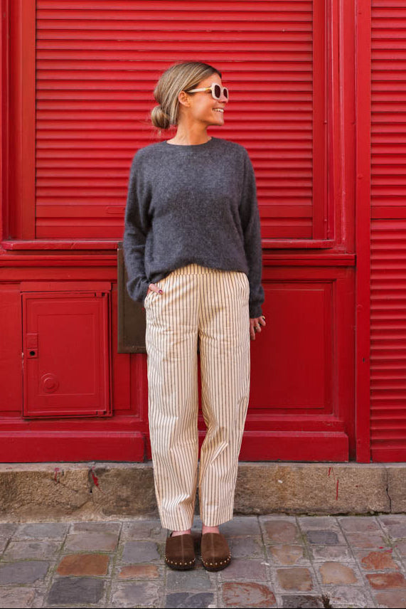 Noah Ecru/Chocolate stripe pants