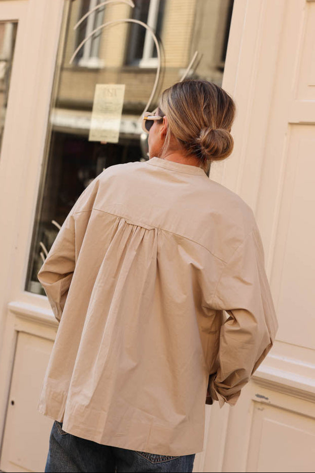 Victoire beige mandarin collar blouse