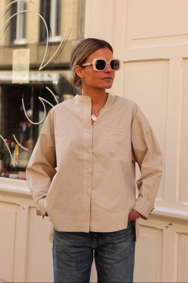 Victoire beige mandarin collar blouse