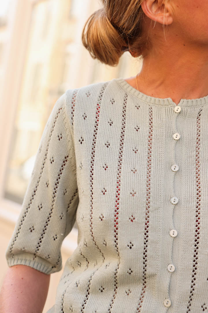 Théodore light green pointelle cardigan