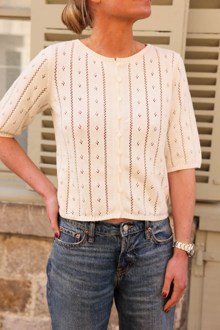 Théodore ecru pointelle cardigan