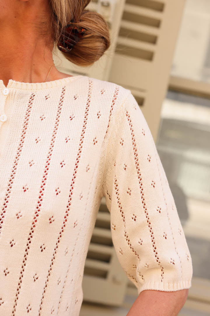 Théodore ecru pointelle cardigan