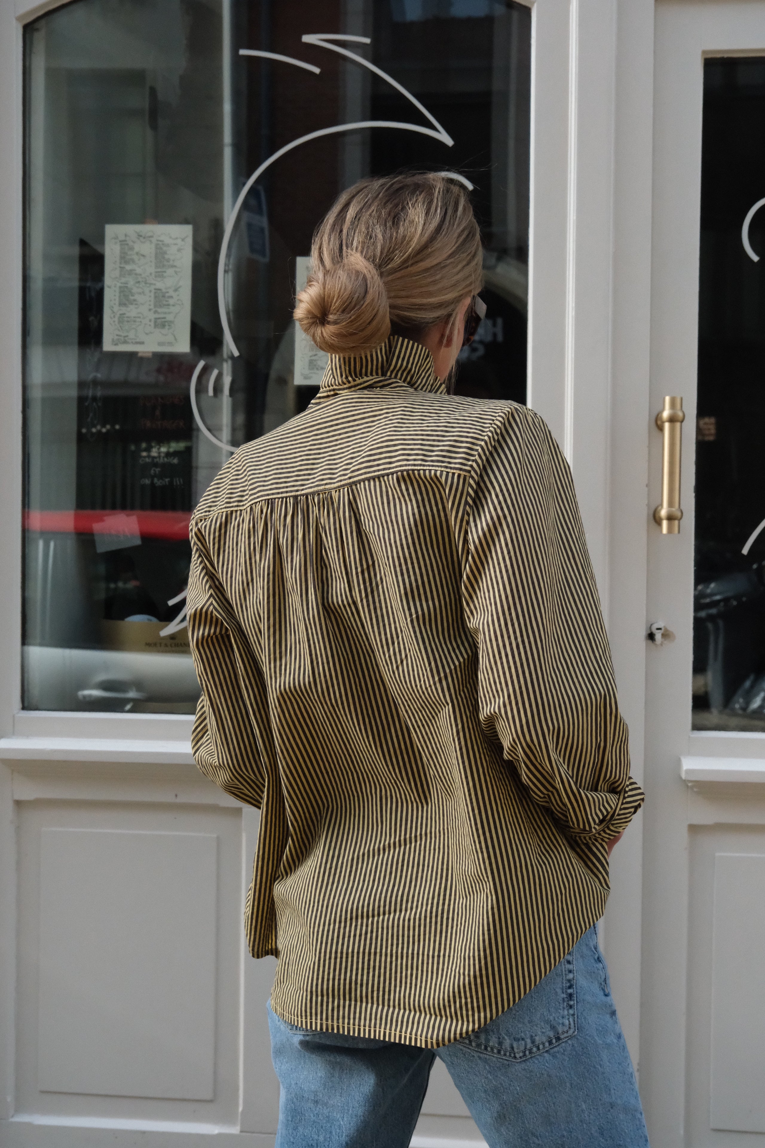 Faustine chocolate/yellow stripe shirt
