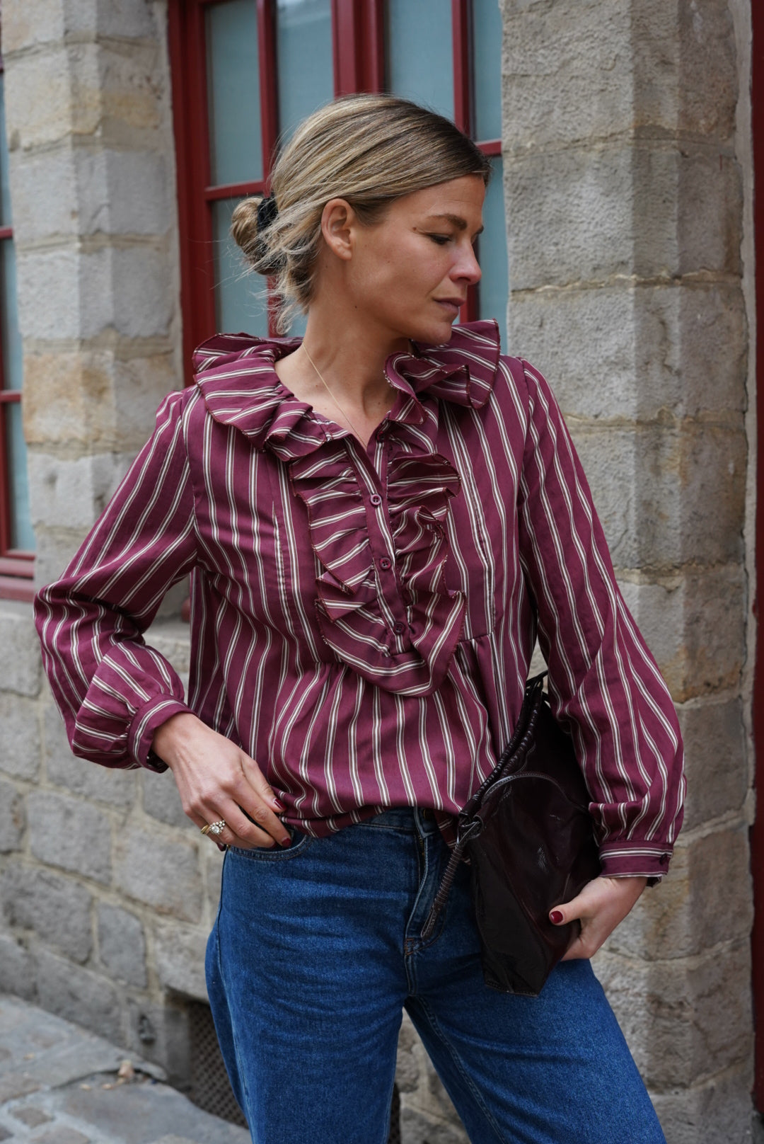 Blouse Olympe rayure bordeaux