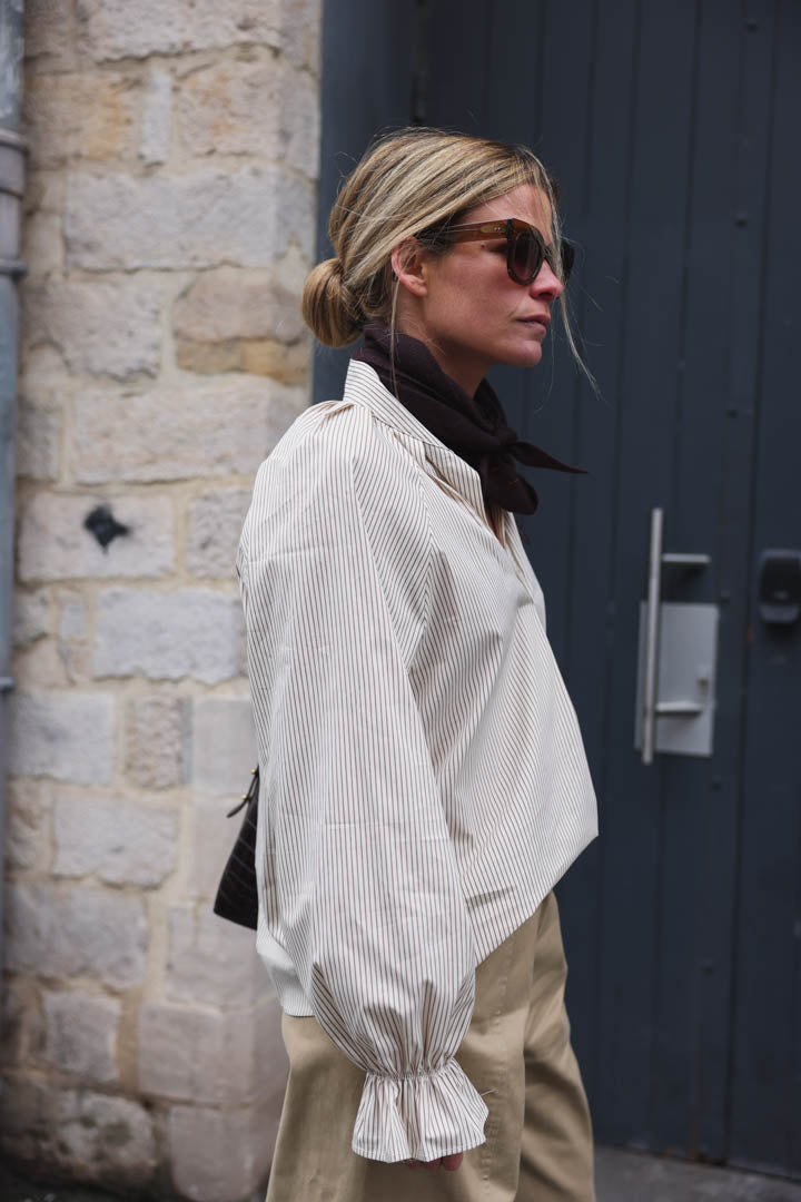 Blouse Léna rayure moka/écru