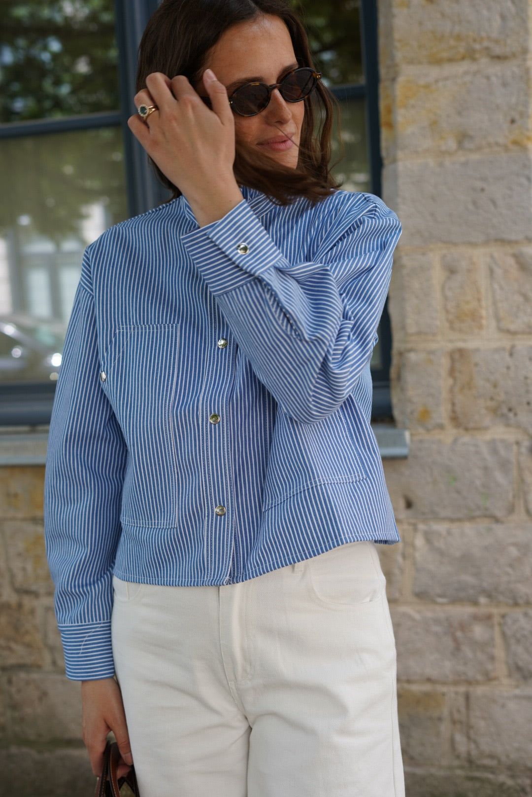 Veste courte Zélie rayure bleu/blanc