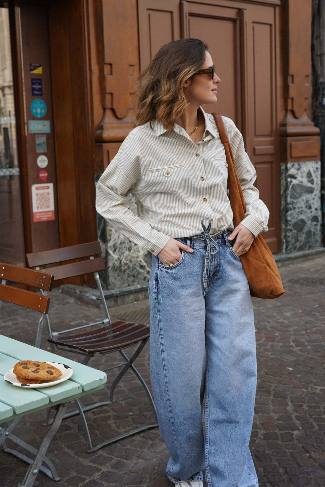Chemise Zoé écru rayé noir
