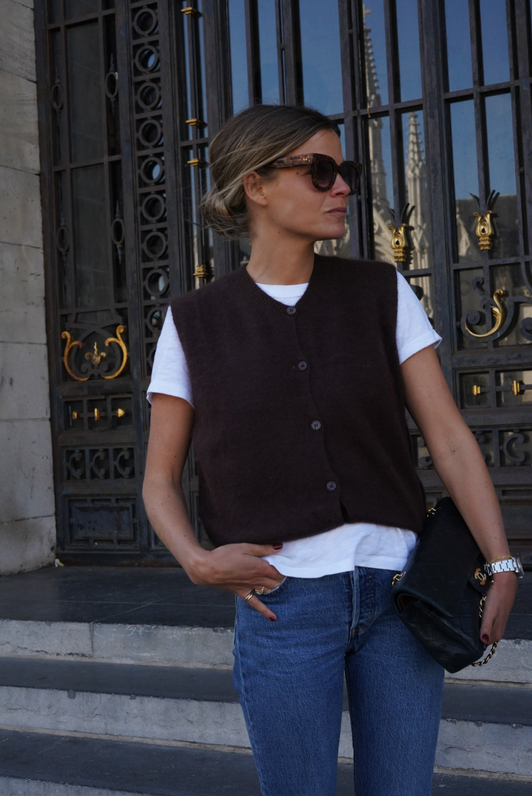 Gilet sans manche Raphaël angora chocolat