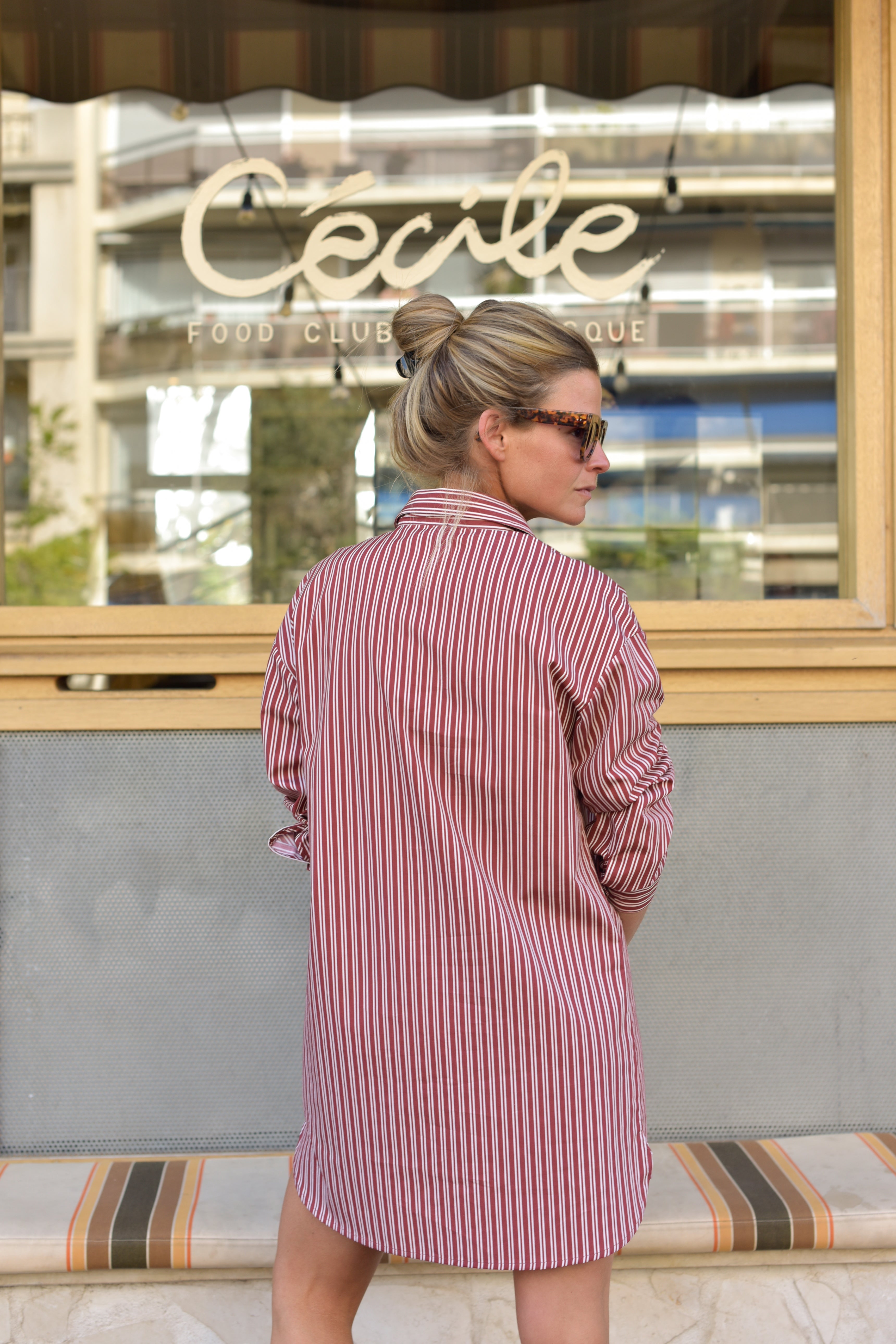 Robe chemise ALIX rayure bordeaux