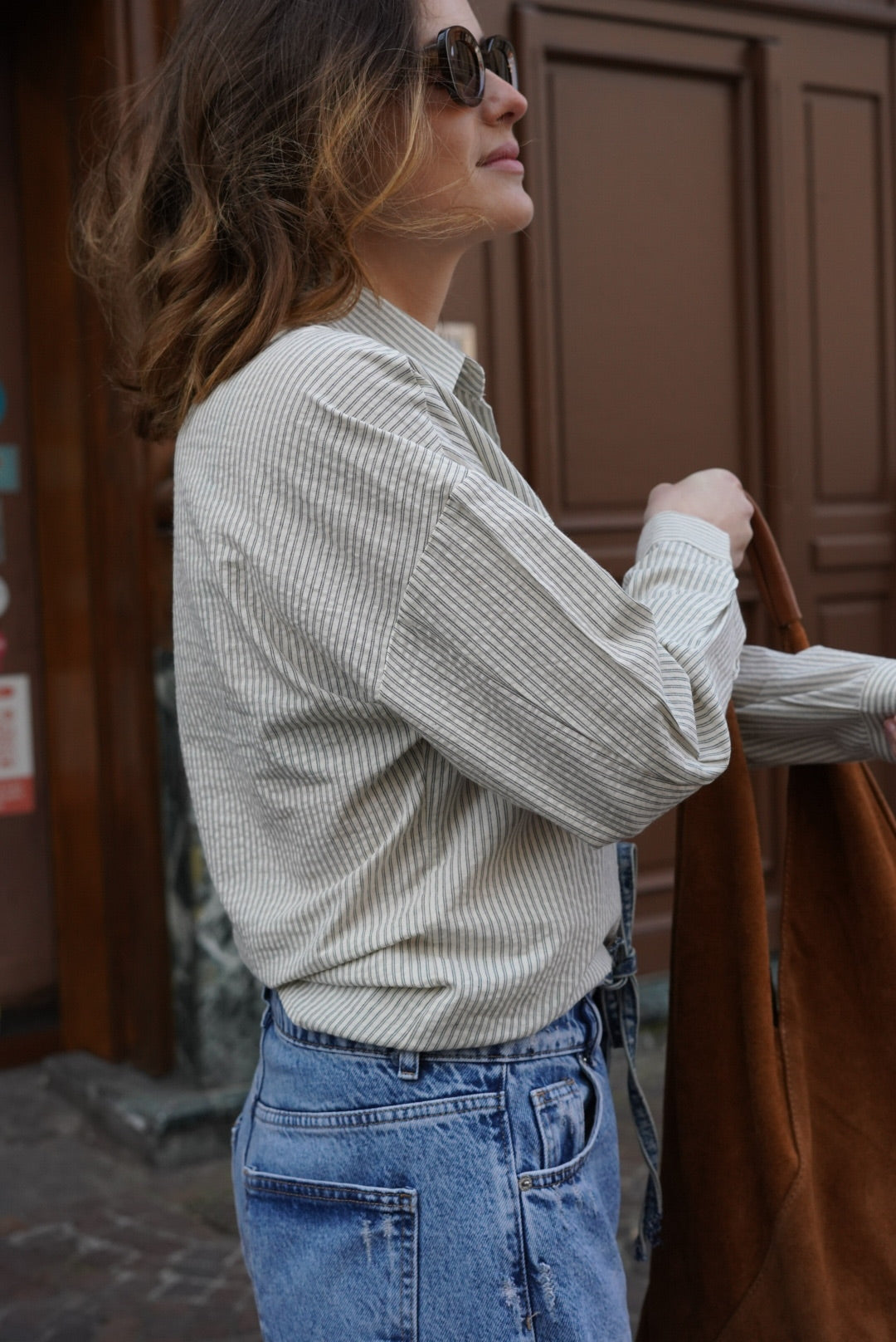 Chemise Zoé écru rayé noir