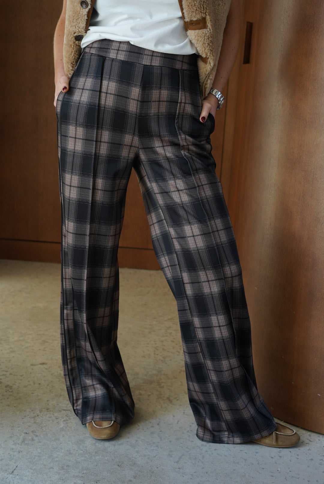 Pantalon Sacha carreaux noir/marron