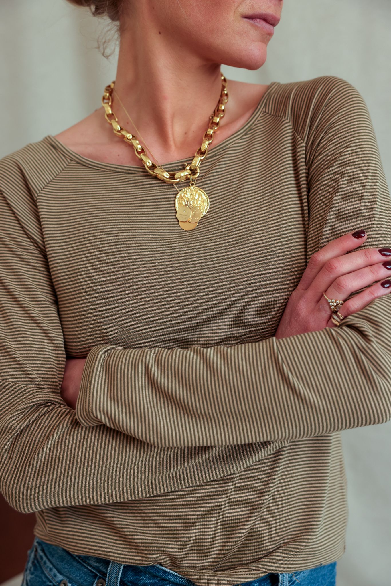 Valentin khaki/beige striped long-sleeved t-shirt
