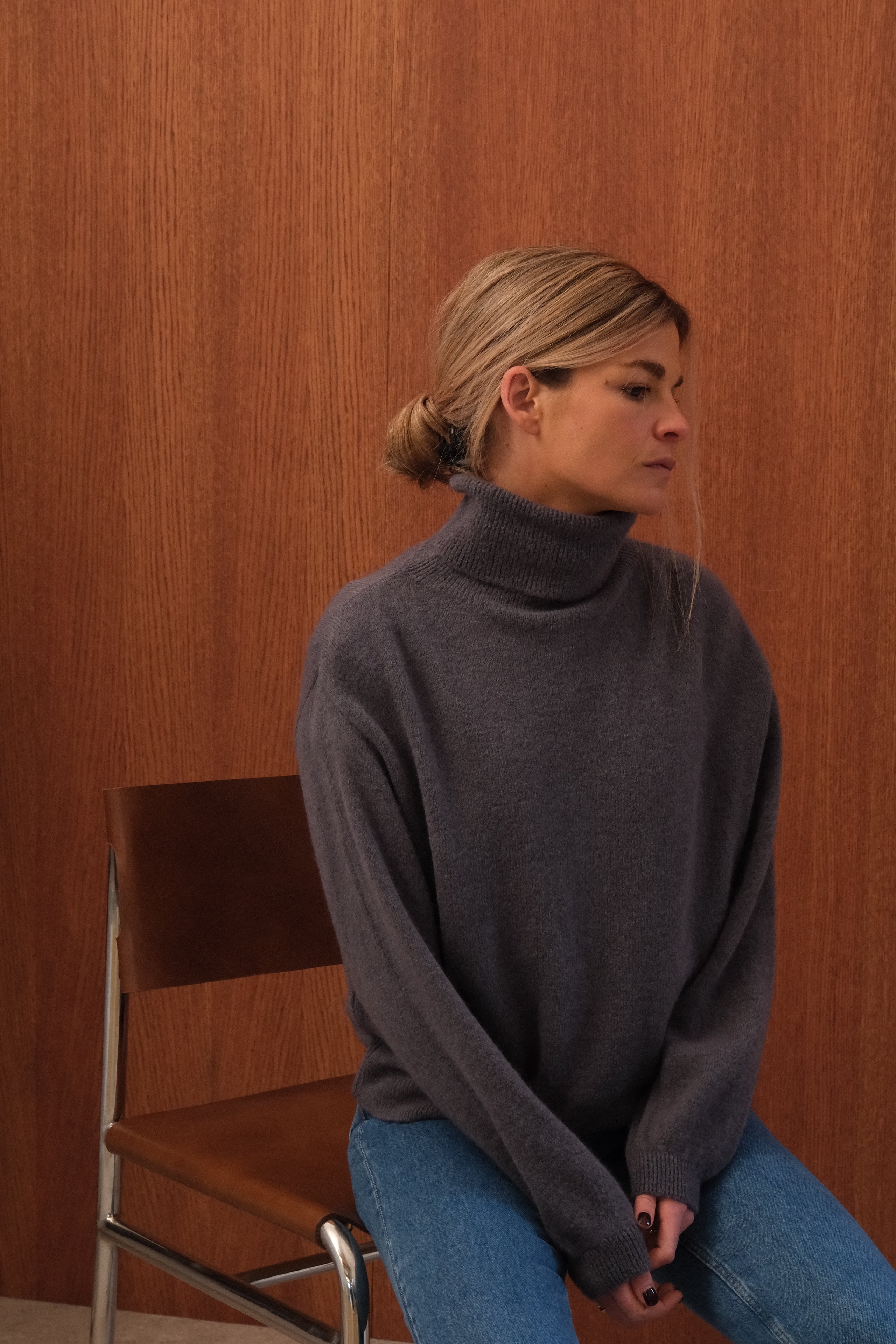 Pull Félix col roulé gris