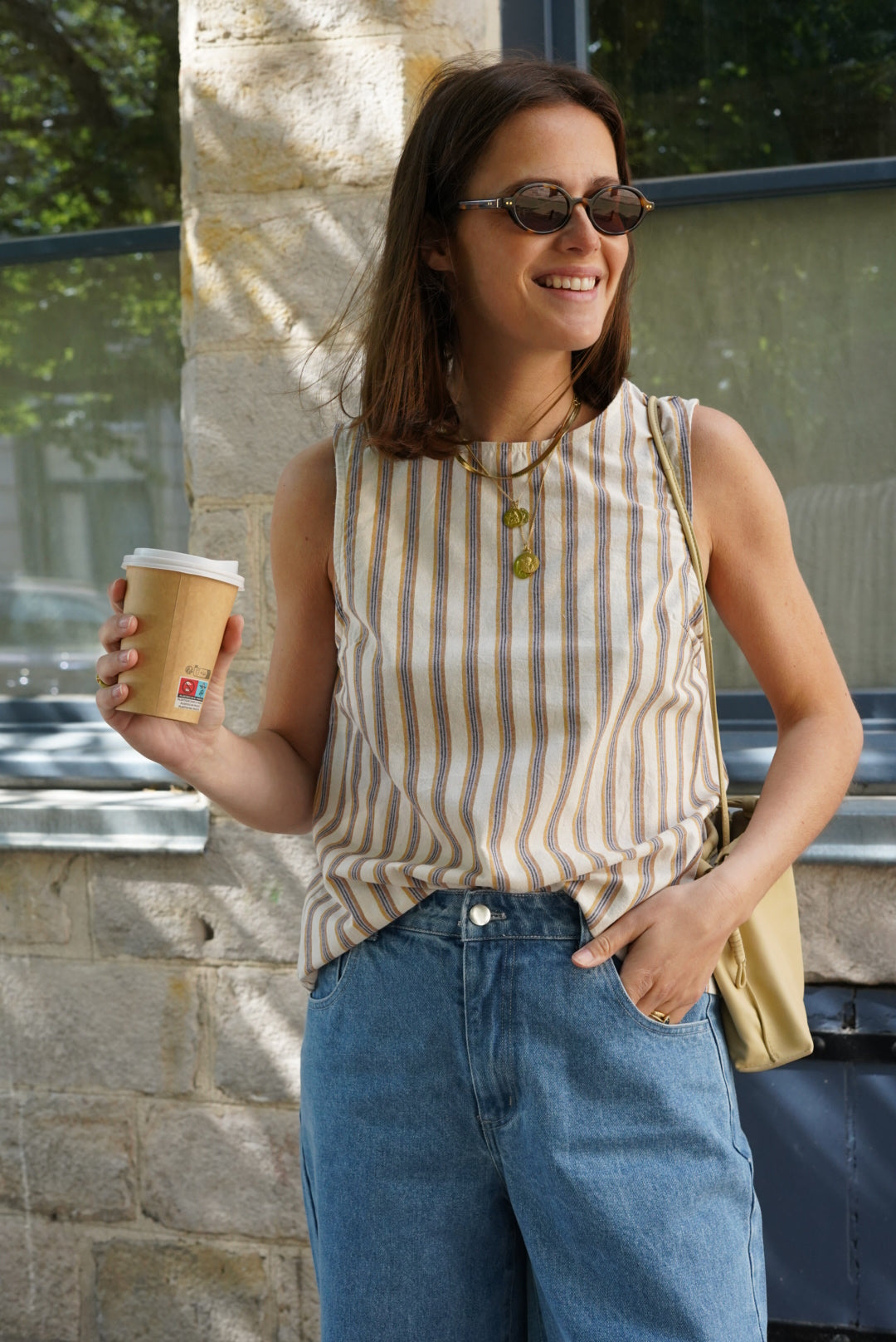 Top Martin rayé camel/lilas