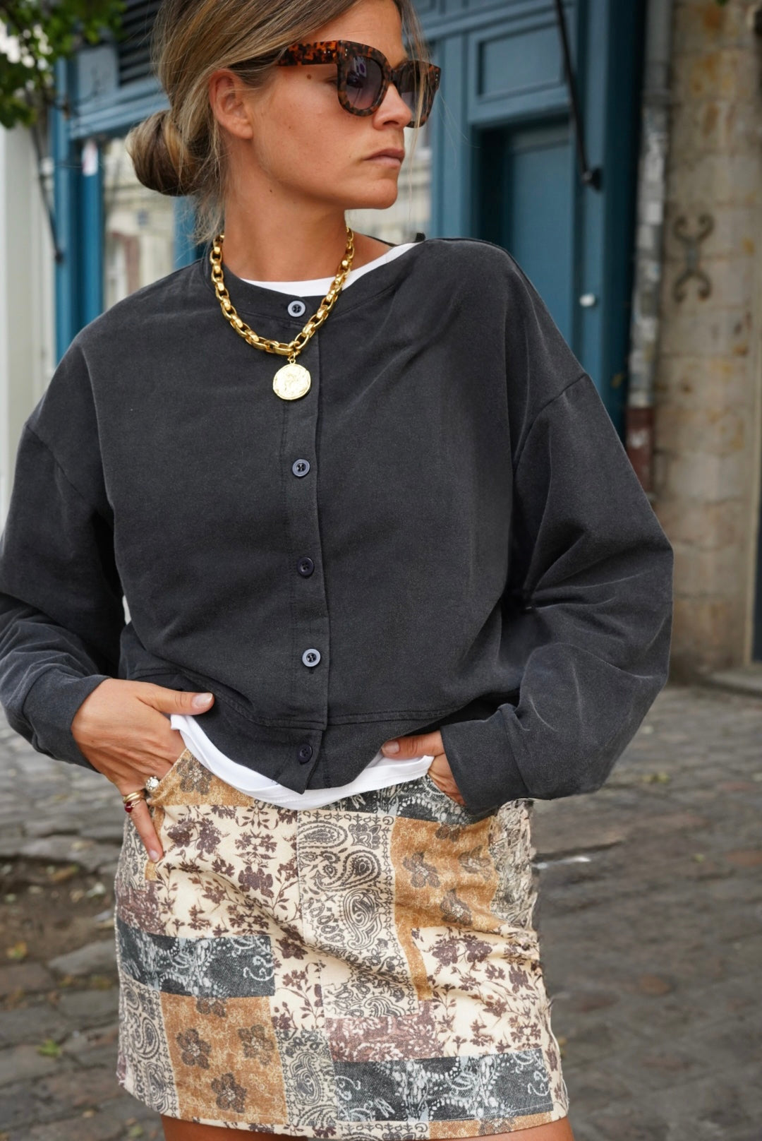 Jupe Albane patchwork floral beige/bordeaux