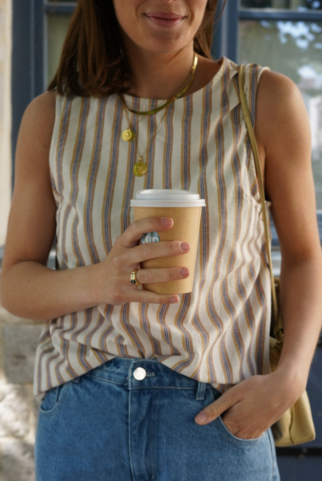 Top Martin rayé camel/lilas