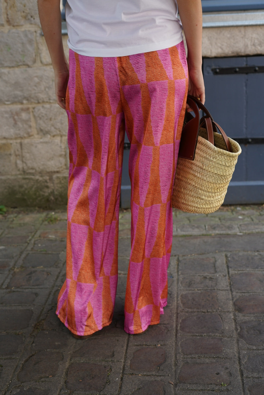 Pantalon Simon motif rose/orange