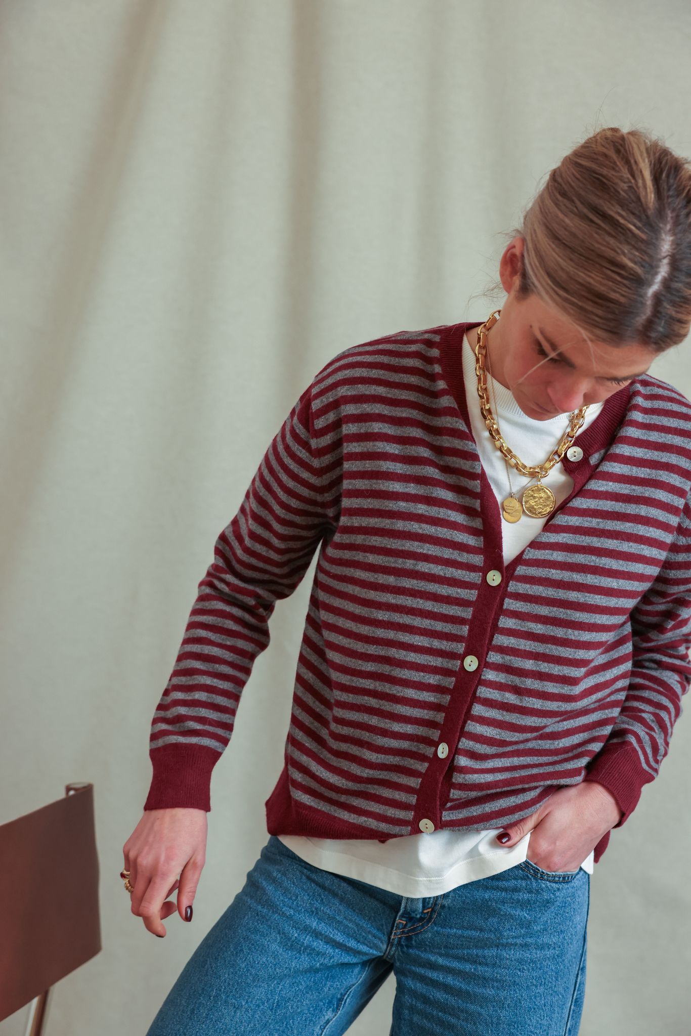 Gilet Henri rayé bordeaux/anthracite