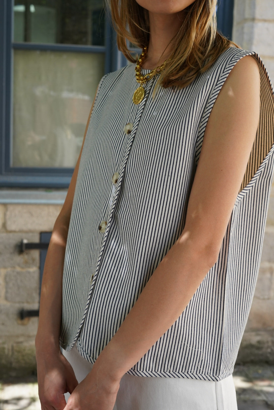 Gilet sans manche Baptiste rayé marine/écru