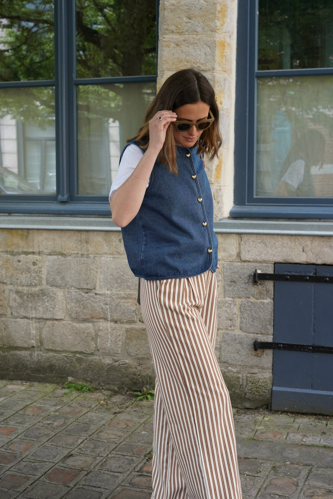 Pantalon Malo rayé écru/camel