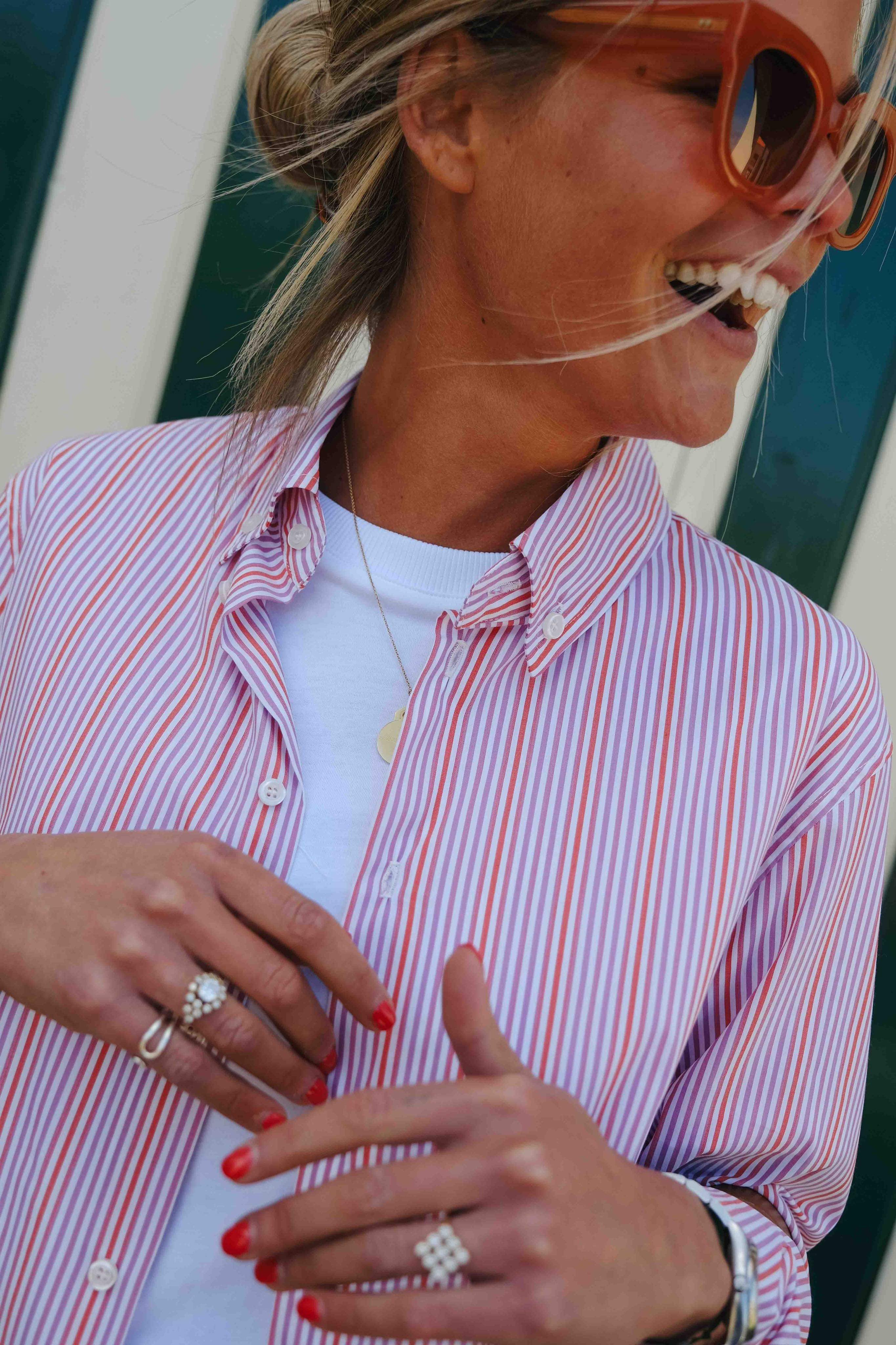 Chemise MATHILDE rayure rouge/parme