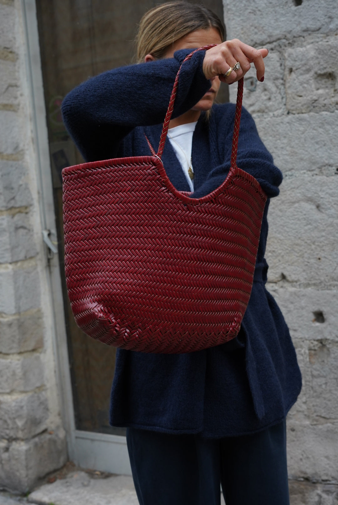 Sac tressé bordeaux