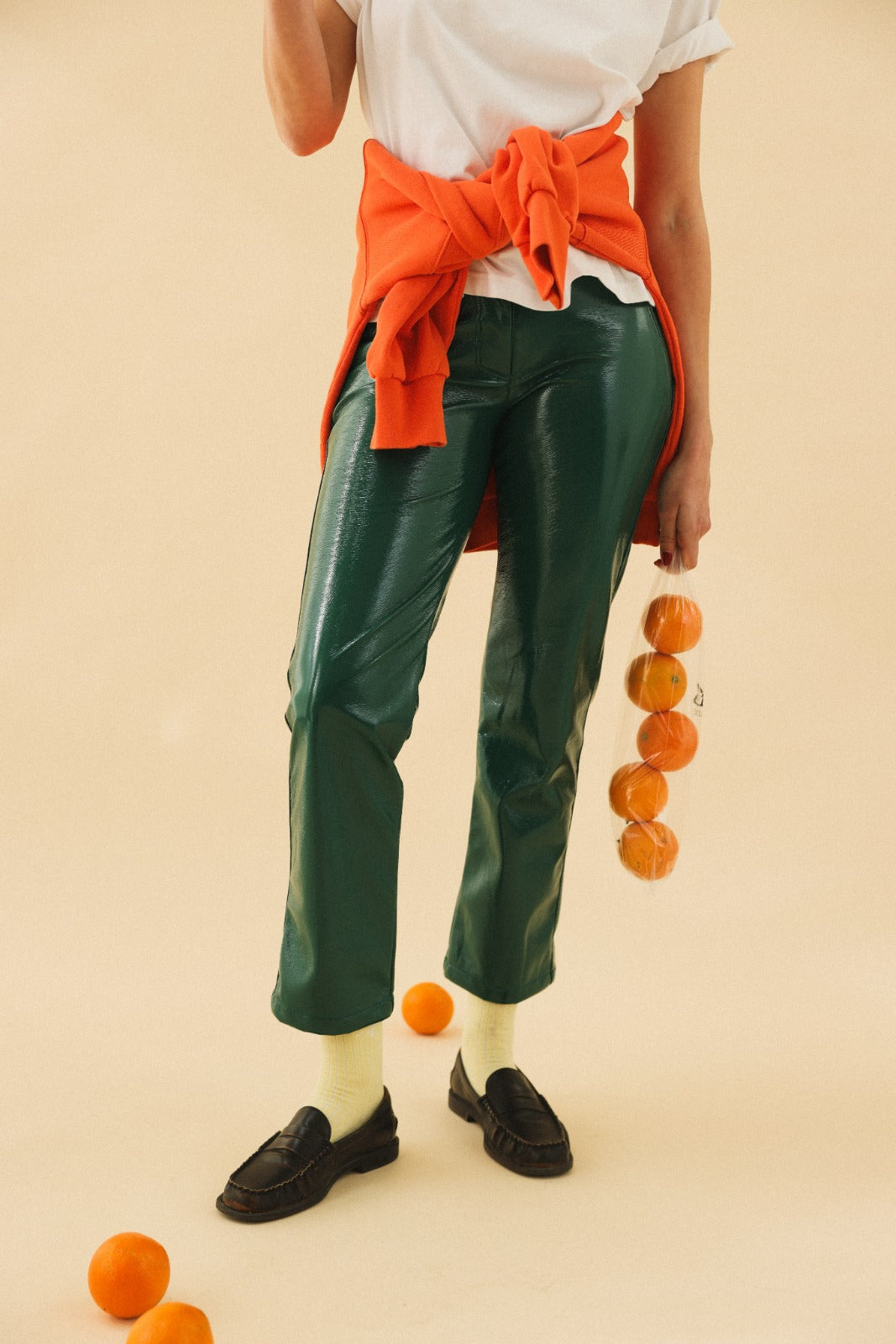 BRUNE green vinyl pants