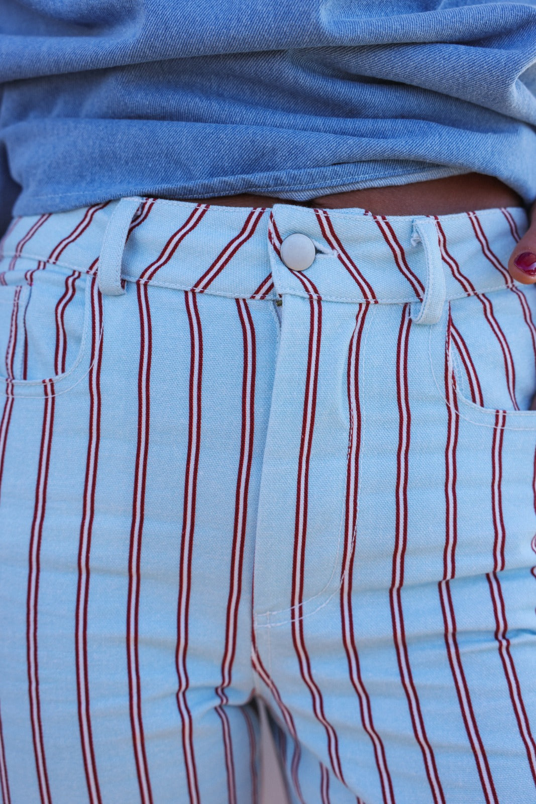 MARCEAU sky blue/red striped pants