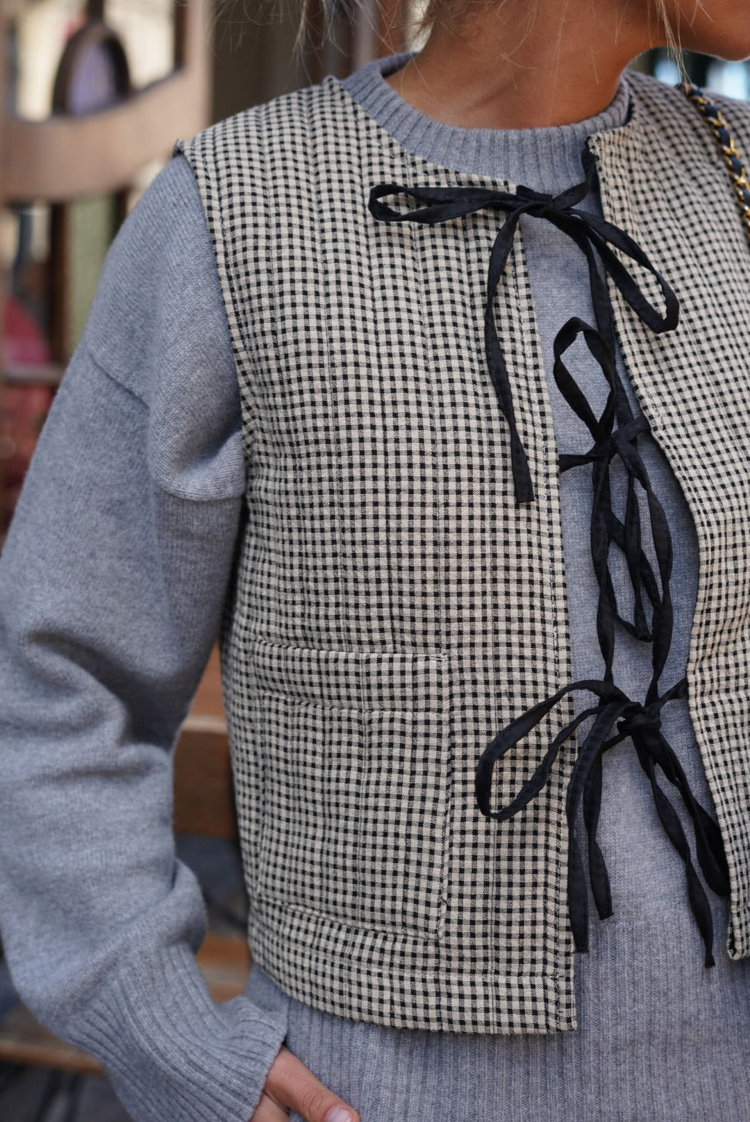 Gilet sans manche Arsène vichy beige