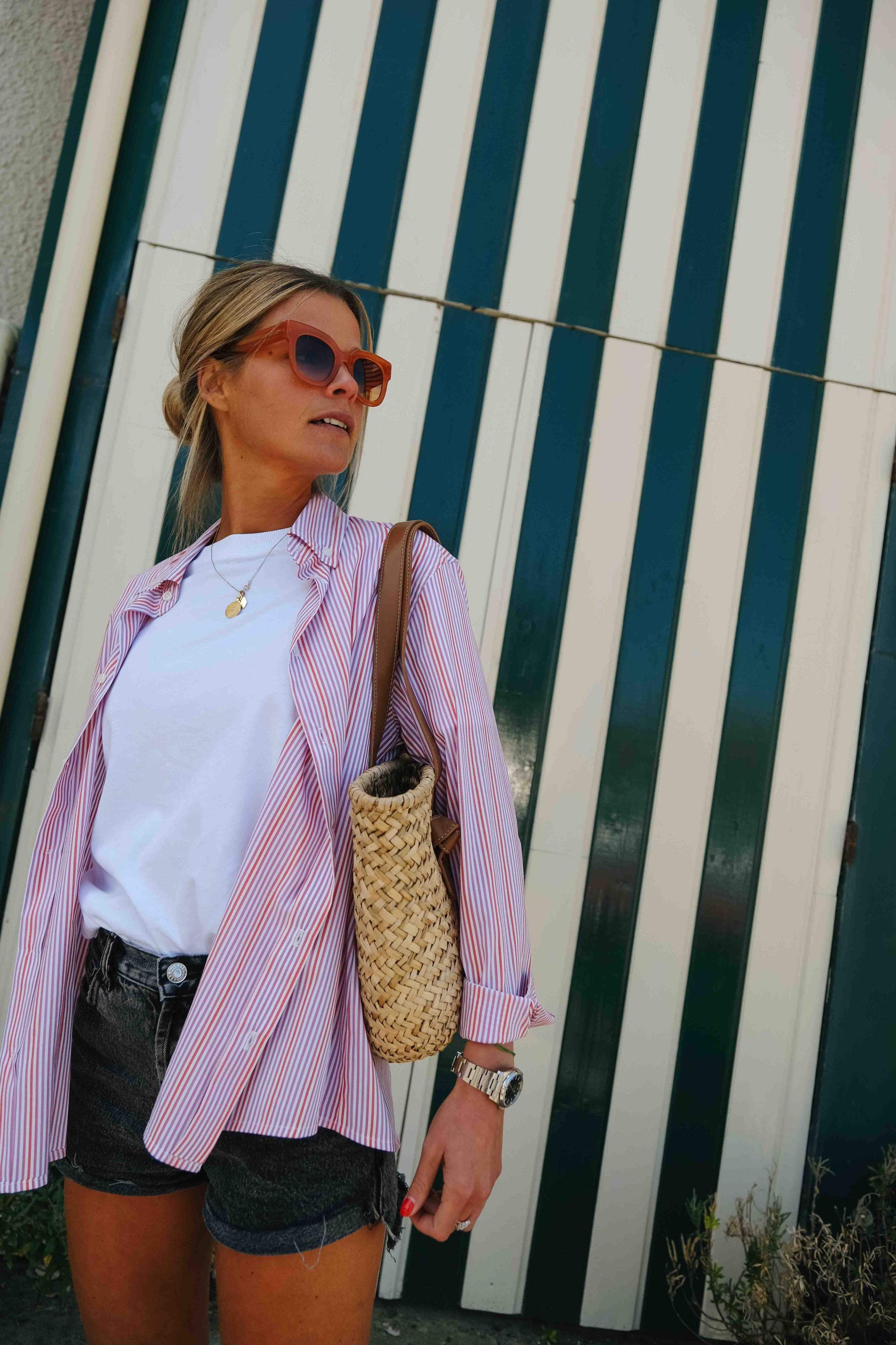 Chemise MATHILDE rayure rouge/parme