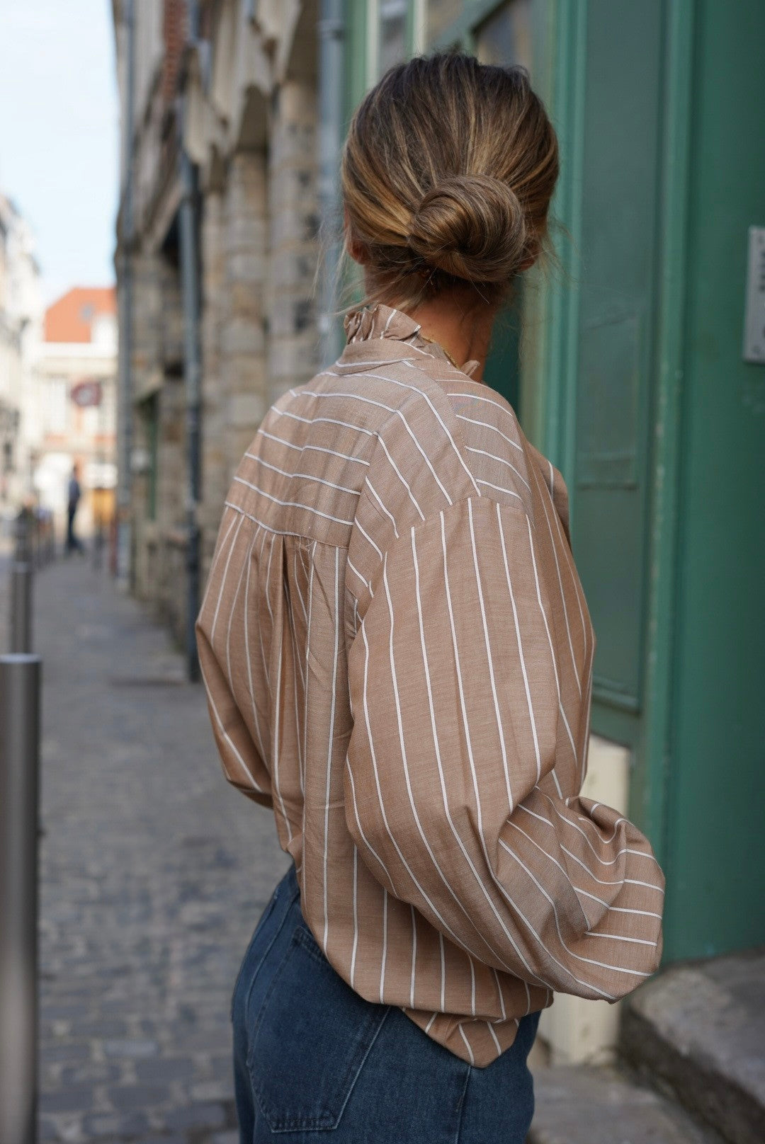 Blouse GARANCE rayure camel/beige