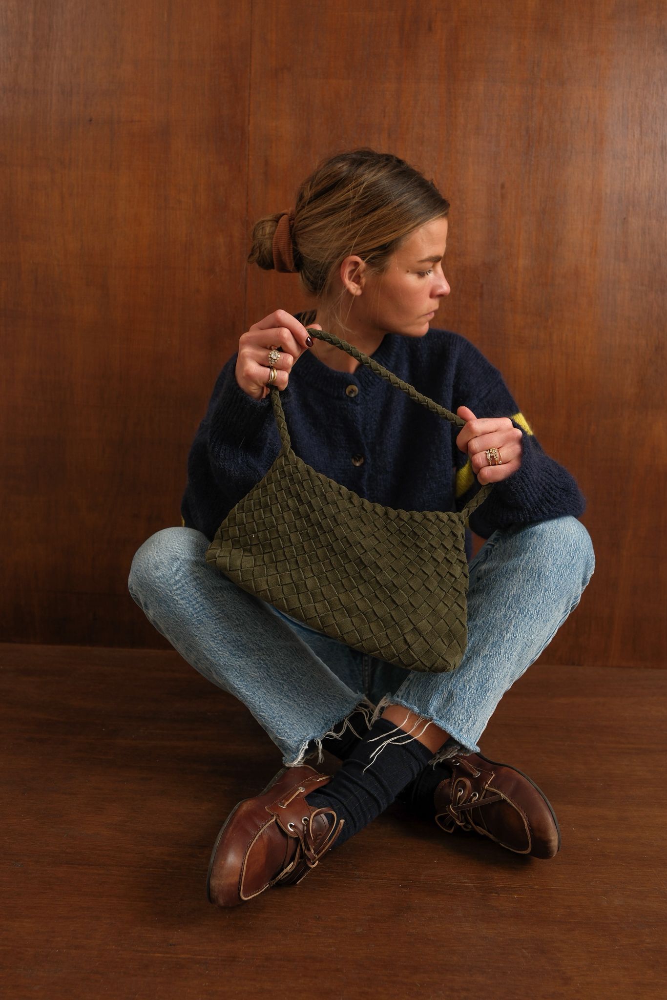 Sac mini daim tissé kaki